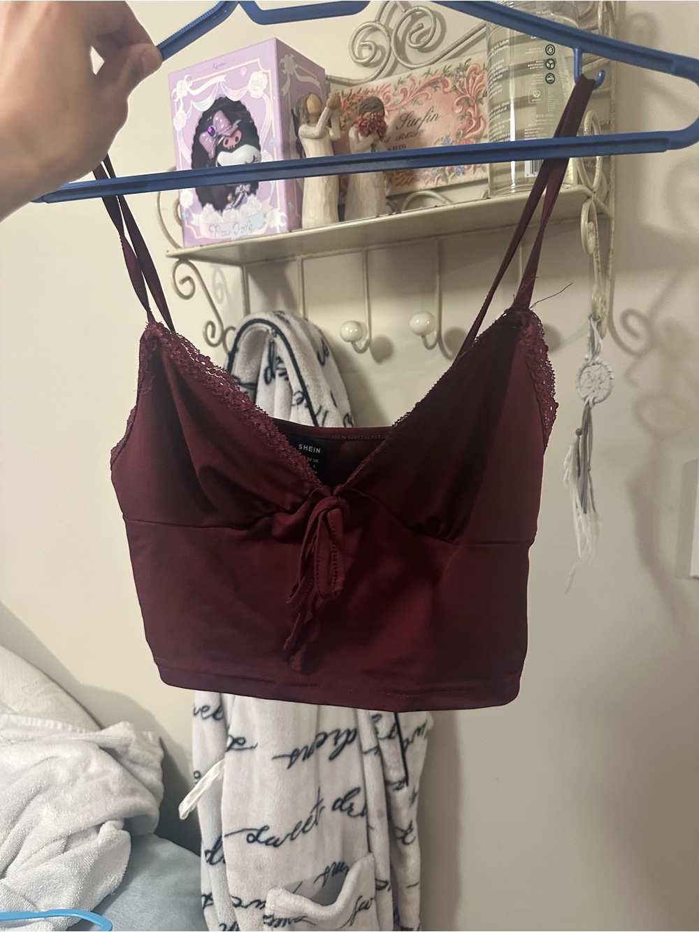 Wine Red Lace Trim Crop Cami Top